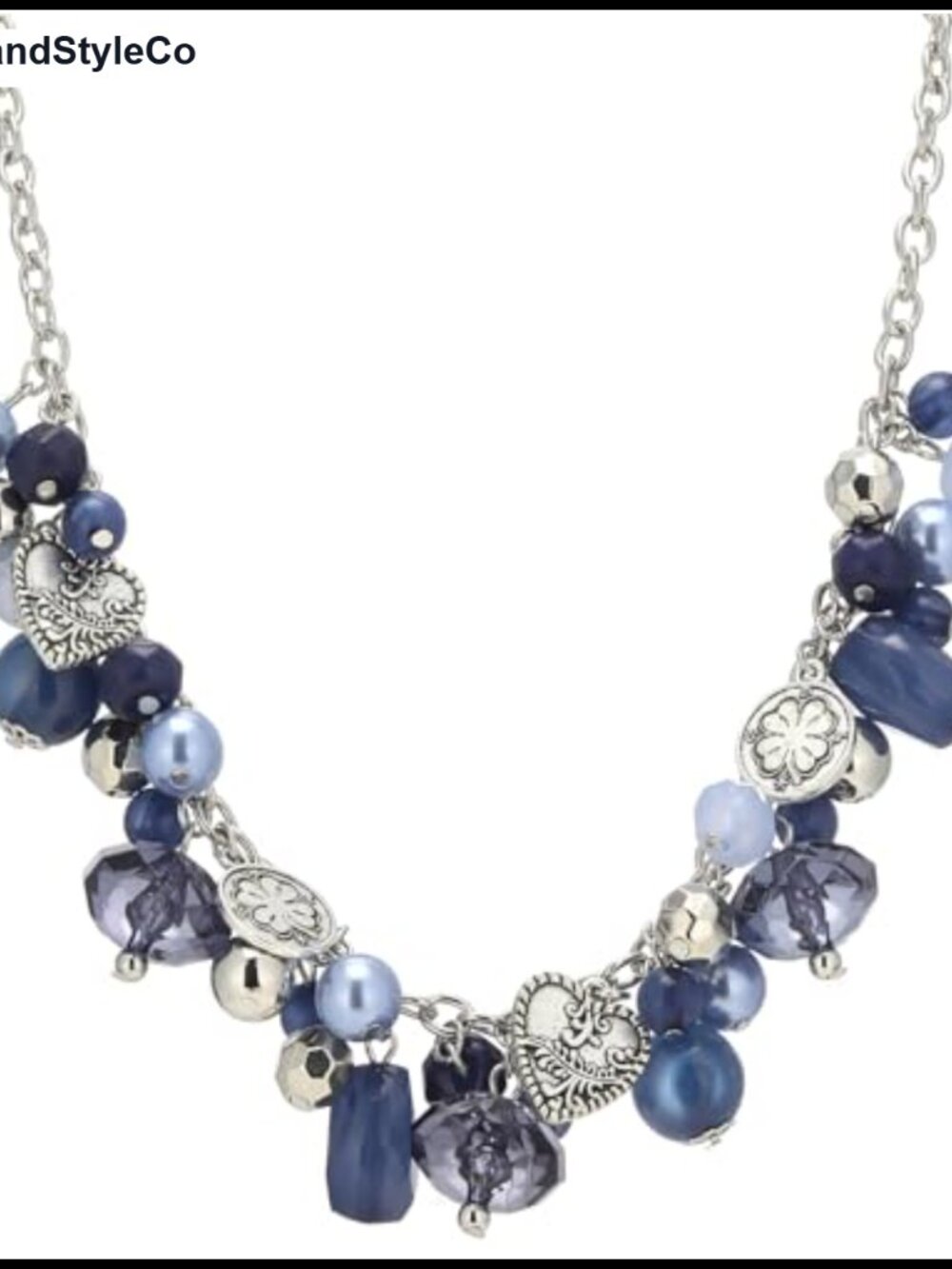 Chunky Beaded Statement Necklace Silver Pendant Collar Boho Costume Jewelry